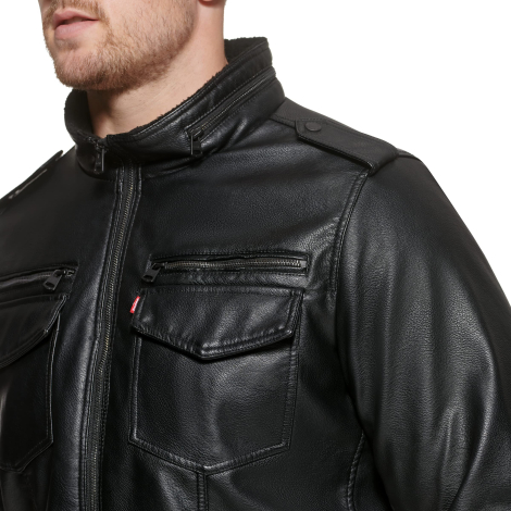 Мужская куртка-бомбер из экокожи Levi's с шерпой 1159848012 (Черный 6XL)