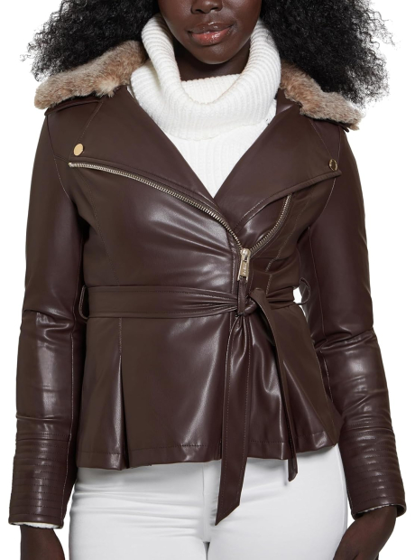 Женская куртка из экокожи Guess 1159850170 (Коричневый L)