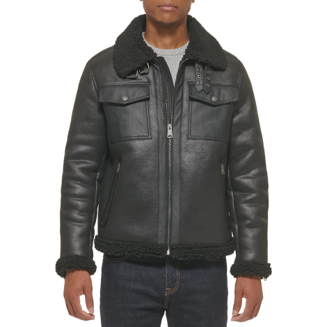 Мужская дубленка Tommy Hilfiger куртка из искусственной кожи с подкладкой из шерпы 1159850378 (Черный XXL)