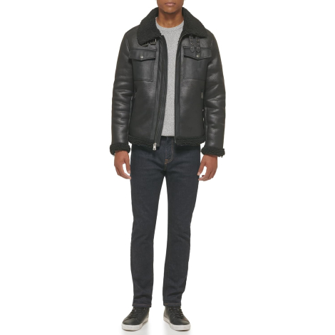 Мужская дубленка Tommy Hilfiger куртка из искусственной кожи с подкладкой из шерпы 1159850378 (Черный XXL)