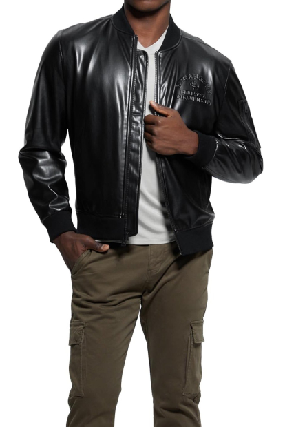 Мужской бомбер GUESS из экокожи 1159850473 (Черный M)