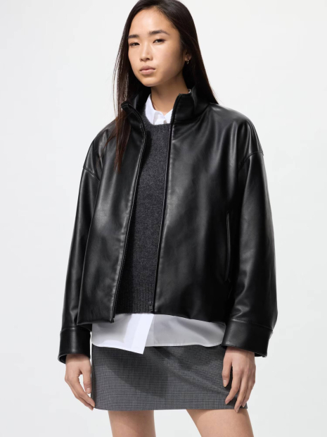 Куртка из экокожи UNIQLO на молнии 1159850501 (Черный S)