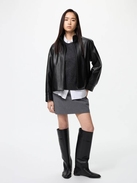 Куртка из экокожи UNIQLO на молнии 1159850501 (Черный S)