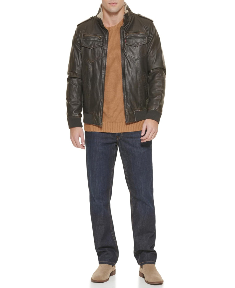 Чоловіча куртка-бомбер з екошкіри Levi's з шерпою 1159850980 (Коричневий 6XL)