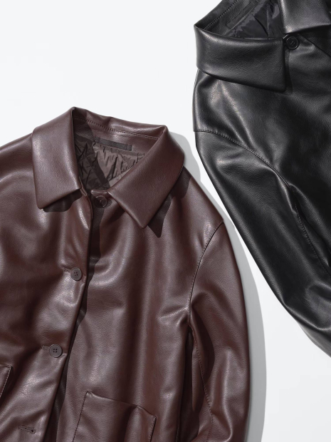 Куртка из экокожи UNIQLO на пуговицах 1159851426 (Черный M)