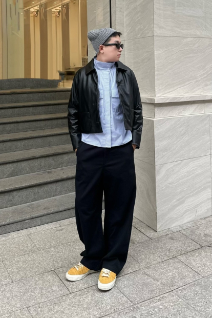 Куртка из экокожи UNIQLO на пуговицах 1159851426 (Черный M)