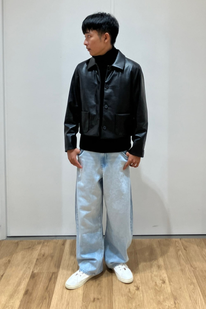 Куртка из экокожи UNIQLO на пуговицах 1159851426 (Черный M)