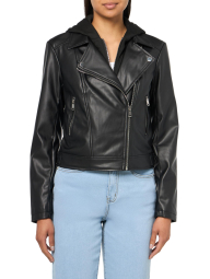 Женская куртка из экокожи GUESS с капюшоном 1159838883 (Черный M)