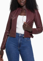 Женская куртка из экокожи GUESS на молнии 1159841569 (Бордовый XXL)