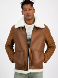 Чоловіча куртка GUESS з екошкіри з хутряним коміром 1159842412 (Коричневий XXL)