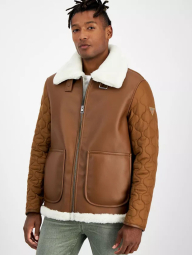 Чоловіча куртка GUESS з екошкіри з хутряним коміром 1159842412 (Коричневий XXL)