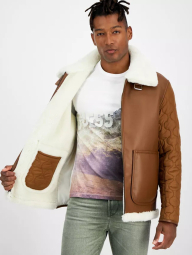 Чоловіча куртка GUESS з екошкіри з хутряним коміром 1159842412 (Коричневий XXL)