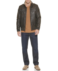 Чоловіча куртка-бомбер з екошкіри Levi's з шерпою 1159850980 (Коричневий 6XL)