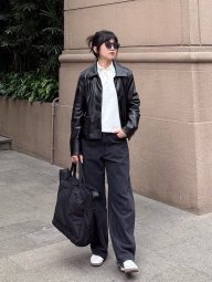 Куртка из экокожи UNIQLO на пуговицах 1159851426 (Черный M)