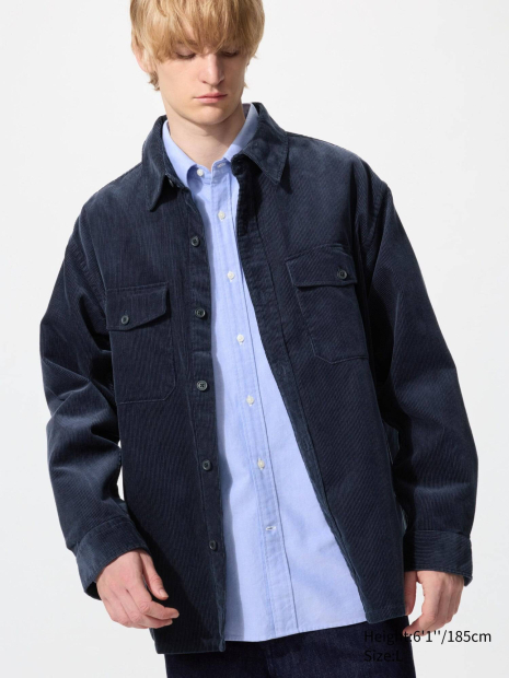 Мужская вельветовая куртка-рубашка UNIQLO 1159855592 (Синий L)