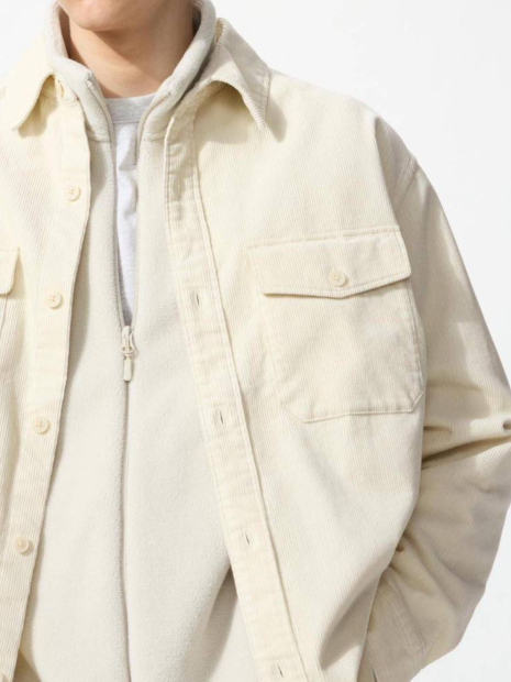 Мужская вельветовая куртка-рубашка UNIQLO 1159855687 (Молочный L)