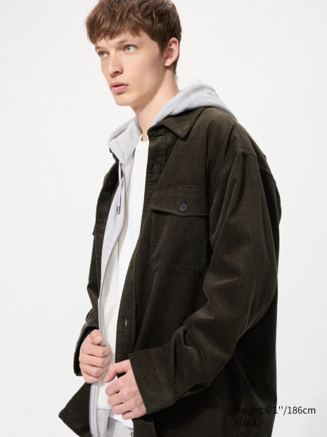 Мужская вельветовая куртка-рубашка UNIQLO 1159856510 (Коричневый XL)
