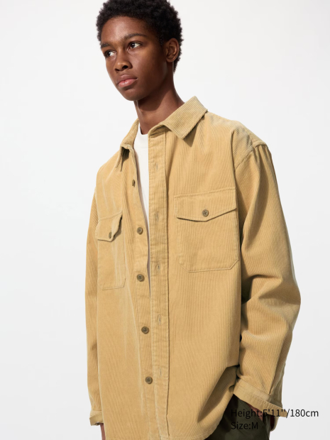 Мужская вельветовая куртка-рубашка UNIQLO 1159857845 (Бежевый L)