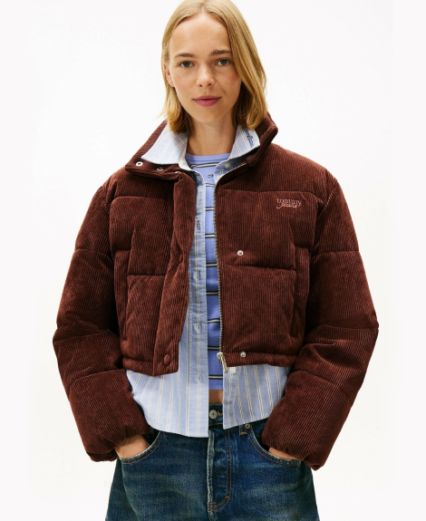 Женская укороченная вельветовая куртка Tommy Hilfiger 1159863681 (Коричневый L)