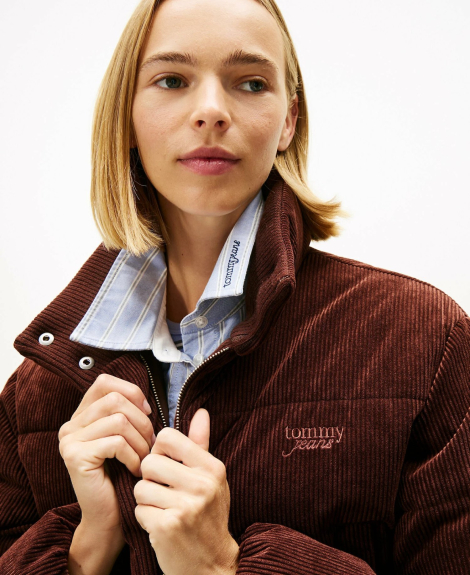 Женская укороченная вельветовая куртка Tommy Hilfiger 1159863681 (Коричневый L)