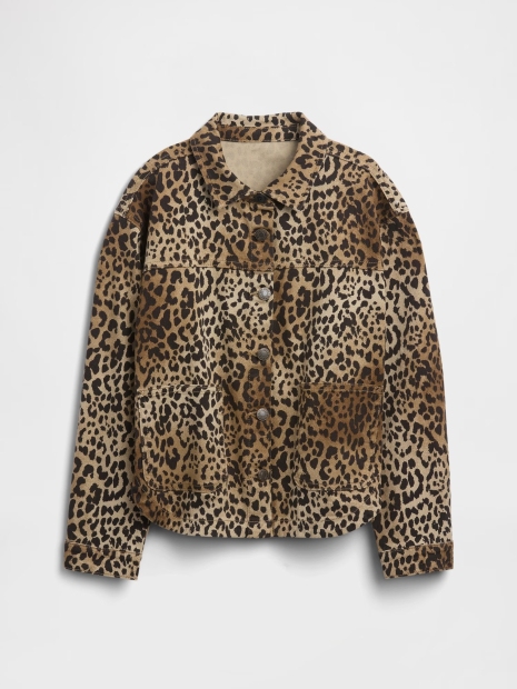 Дитяча джинсова куртка-сорочка GAP з принтом 1159853139 (Леопардовий M) на зріст 130 см