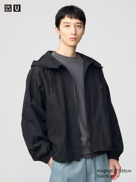 Легкая куртка Uniqlo ветровка с капюшоном 1159839897 (Черный XXL)