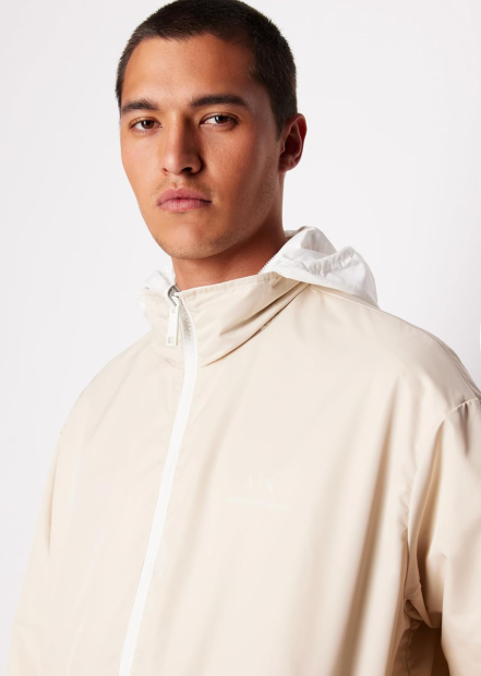 Мужская двусторонняя ветровка Armani Exchange со скрытым капюшоном 1159841195 (Бежевый/Молочный XXL)