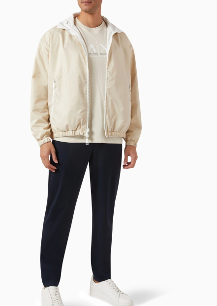 Мужская двусторонняя ветровка Armani Exchange со скрытым капюшоном 1159841195 (Бежевый/Молочный XXL)