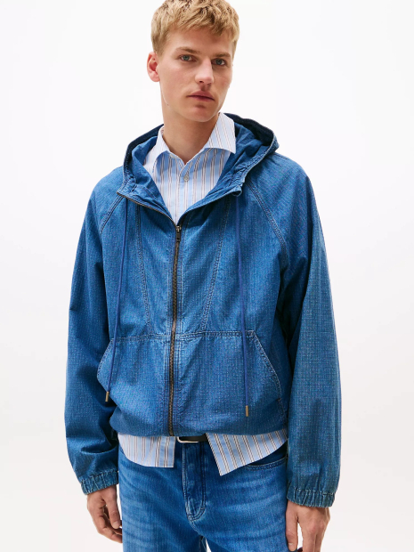 Мужская джинсовая ветровка Tommy Hilfiger с капюшоном 1159851357 (Синий M)