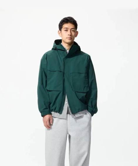 Ветрозащитная парка Uniqlo ветровка с капюшоном 1159854998 (Зеленый S)
