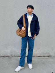 Ветрозащитная парка Uniqlo ветровка с капюшоном 1159852069 (Синий XL)