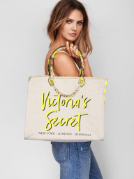 Бежевая пляжная сумка Victoria Secret с логотипом art943673