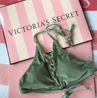 Вельветовий купальник Victoria`s Secret топ і плавки бікіні art837759 (Хакі, розмір S)