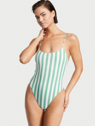 Сдельный купальник Victoria's Secret с открытой спинкой на завязках 1159774150 (Белый/зеленый, M)