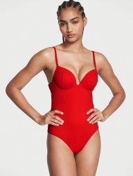 Сдельный купальник Victoria's Secret закрытый с Push-Up в рубчик 1159790522 (Красный, M)
