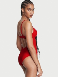 Сдельный купальник Victoria's Secret закрытый с Push-Up в рубчик 1159790522 (Красный, M)