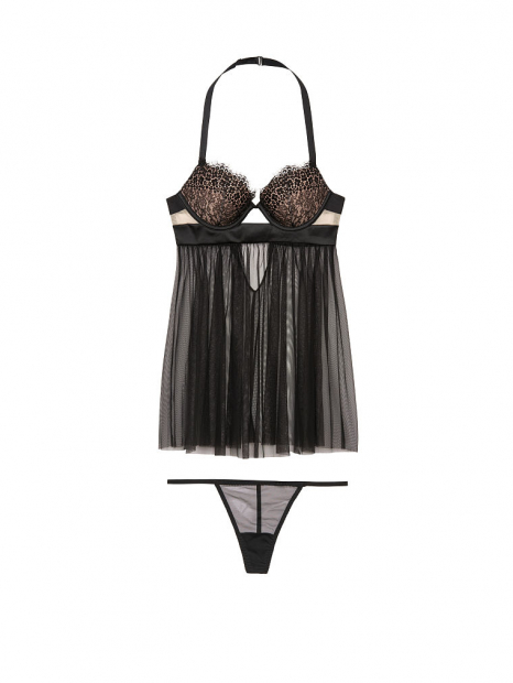 Комплект пеньюар и трусики Victorias Secret art482014 (Черный, размер 32B)