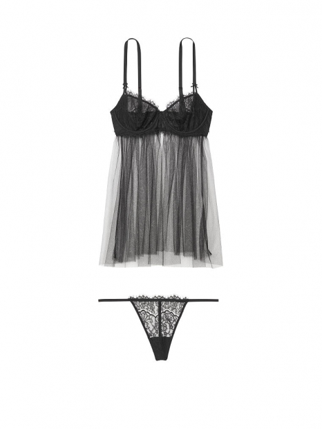 Комплект сексуальный пеньюар и трусики Victorias Secret art304257 (Черный, размер M)