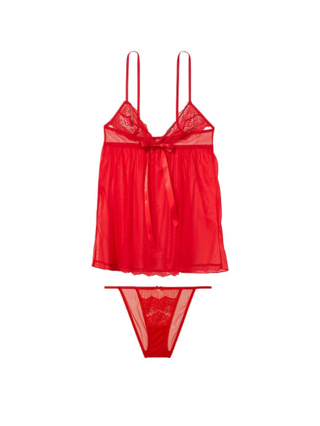 Комплект пеньюар и трусики Victorias Secret кружево 1159763524 (Красный, XXL)