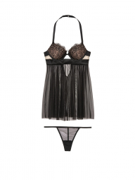 Комплект пеньюар и трусики Victorias Secret art330680 (Черный, размер 34D)