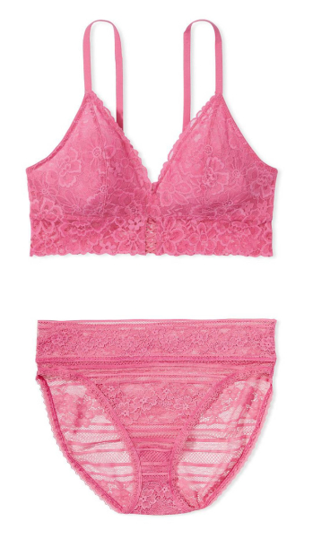 Кружевной комплект белья Victoria's Secret лиф и трусики слипы 1159779266 (Розовый, M/S)