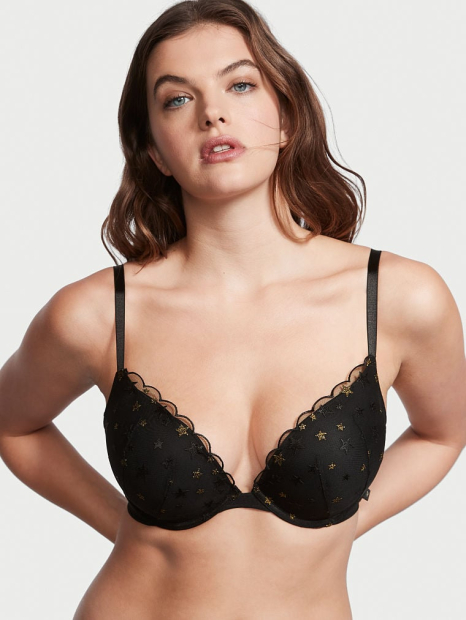 Шикарный комплект белья Victoria's Secret бюст Push Up и трусики чики 1159783131 (Черный, 38DD/XL)