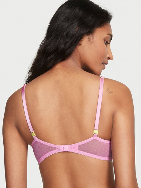 Кружевной комплект белья Victoria's Secret бюст push up и трусики тонг 1159784023 (Розовый, 32B/XS)