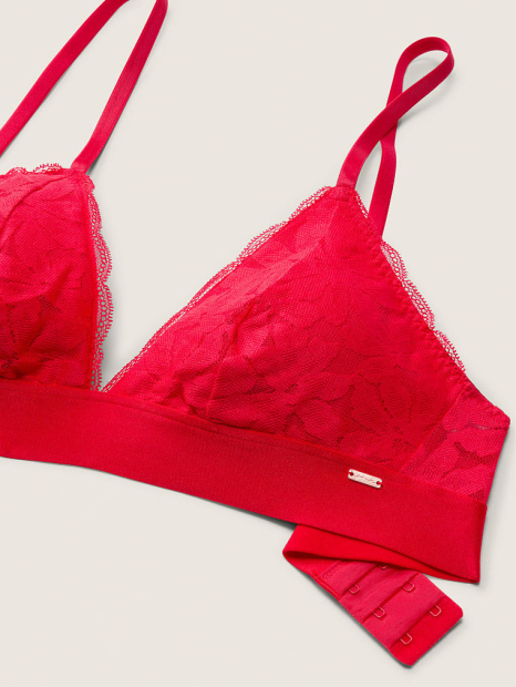 Кружевной комплект белья Victoria's Secret бралетт и трусики тонг (Красный, S)