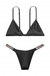 Сатиновый комплект белья со стразами Victoria's Secret art734622 (Черный, размер XS)