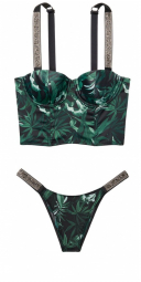 Эффектный комплект белья Victoria's Secret бюстье и трусики art845827 (Черный/Зеленый, размер 38D)