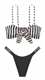 Сатиновый комплект белья со стразами Victoria's Secret art463804 (Черный/Белый, размер XS)