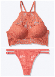 Комплект стильного белья Victoria's Secret топ и трусики art958048 (Оранжево-розовый, размер L)