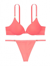 Эффектный комплект белья Victoria's Secret лиф push up и трусики стринг art394161 (Розовый, размер 36D/L)
