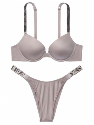 Комплект белья Victoria's Secret бюстгальтер push up и трусики бразилиана со стразами art253482 (Сиреневый, размер 34C)